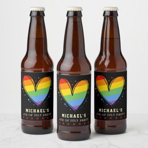 Pride Rainbow LGBTQ Heart Wedding Beer Bottle Label