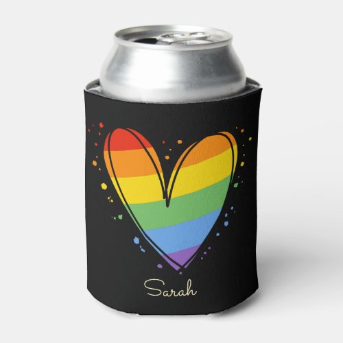 Pride Rainbow LGBTQ Heart Wedding Can Cooler