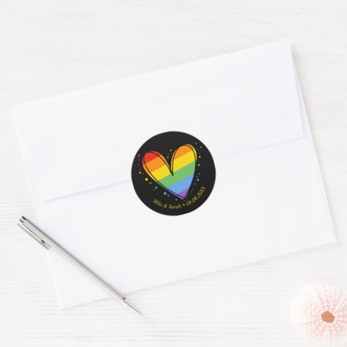 Pride Rainbow LGBTQ Heart Wedding Classic Round Sticker