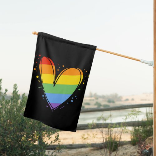 Pride Rainbow LGBTQ Heart Wedding House Flag