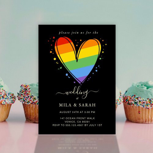 Pride Rainbow LGBTQ Heart Wedding Invitation