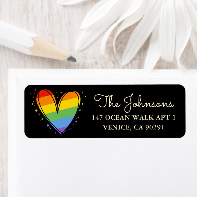 Pride Rainbow LGBTQ Heart Wedding Label (Insitu)