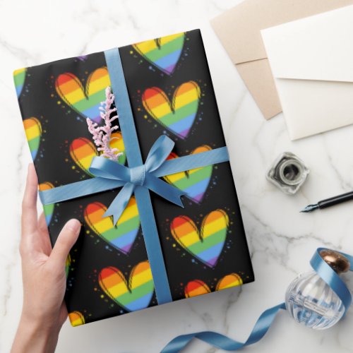 Pride Rainbow LGBTQ Heart Wedding Wrapping Paper