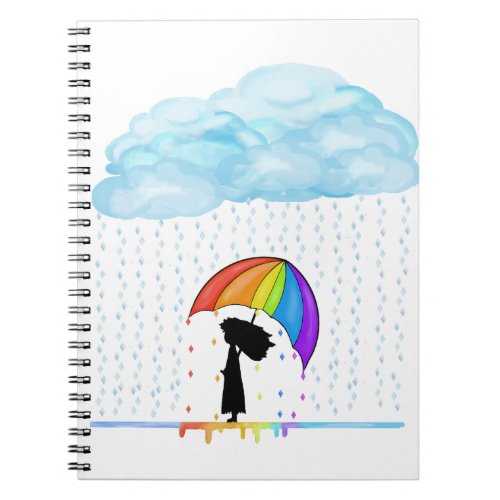 Pride Rainbow LGBTQ LGBTI Girl in the rain Notebook