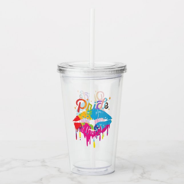 Pride Rainbow Lips | LGBTQ | Dripping Lips Acrylic Tumbler (Front)