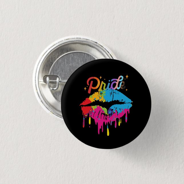 Pride Rainbow Lips | LGBTQ | Dripping Lips Button (Front & Back)