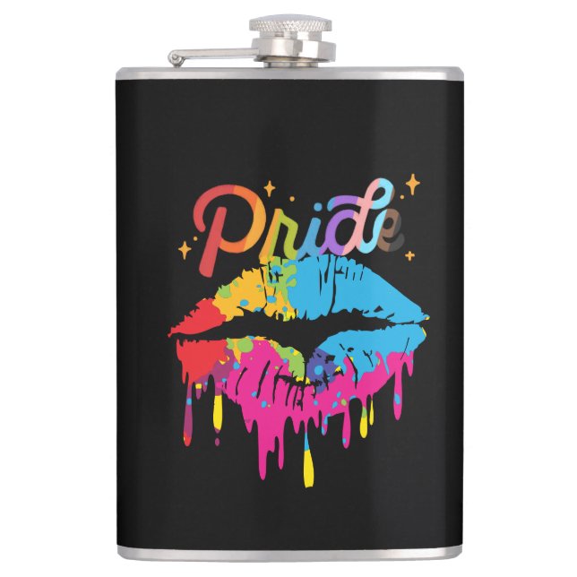 Pride Rainbow Lips | LGBTQ | Dripping Lips Flask (Front)