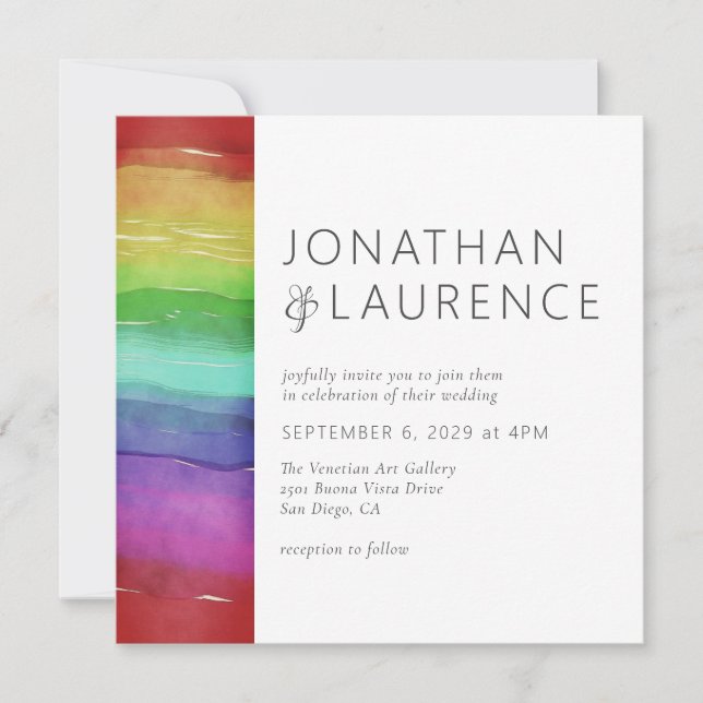 PRIDE Rainbow Love Is Love Gay Wedding Invitation (Front)
