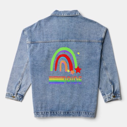 Pride Rainbow Openly Gay Loved Lesbian Support Wom Denim Jacket