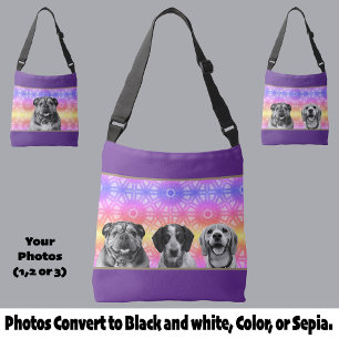 Pride Rainbow Pattern Black and White Dog Photo(s) Crossbody Bag