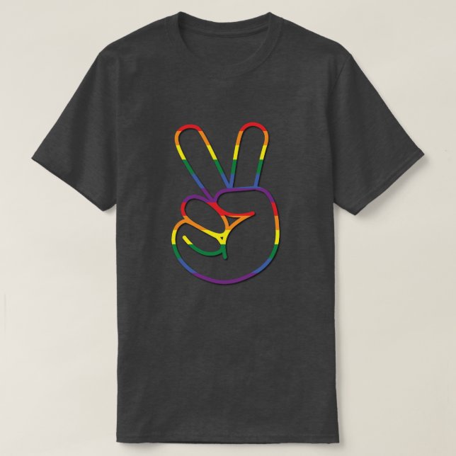 Pride Rainbow Peace Sign Outline T-Shirt (Design Front)