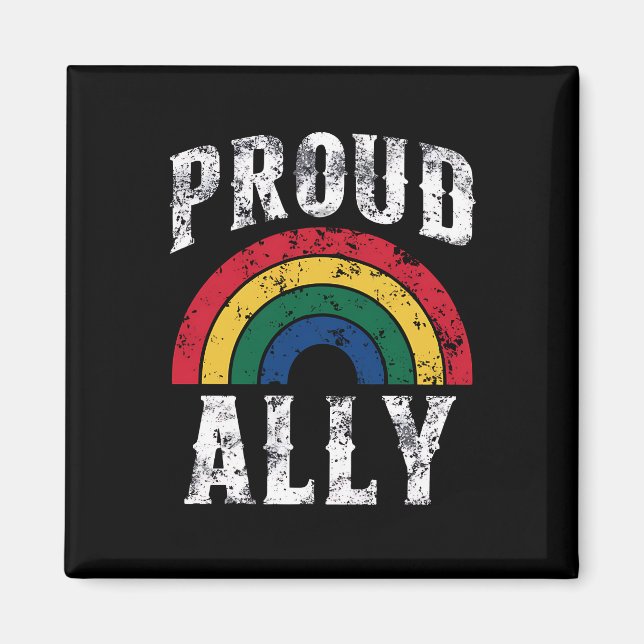 Pride Rainbow Proud Ally Lesbian Pride Vintage Magnet (Front)