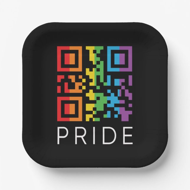 Pride Rainbow QR Code LGBTQIA+ Paper Plates (Front)