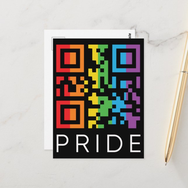 Pride Rainbow QR Code LGBTQIA+ Postcard (Front/Back In Situ)