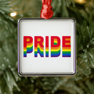 Pride rainbow retro colors gay lgbtq Christmas Metal Ornament