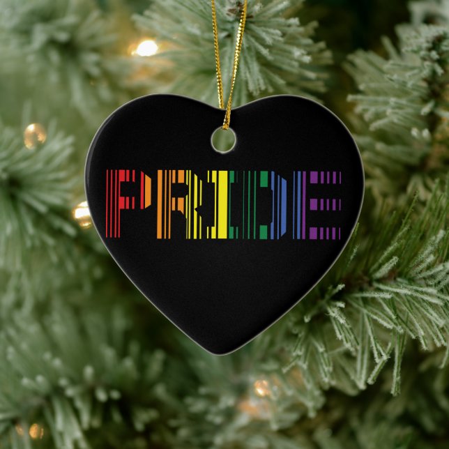 Pride Rainbow Scan Typography   Ceramic Ornament (Tree)