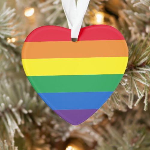 Pride rainbow stripes Lgbt gay Christmas heart Ornament