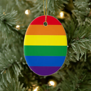 Pride rainbow stripes LGBT gay flag Christmas Ceramic Ornament