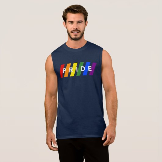 PRIDE Rainbow Stripes on Navy Sleeveless Shirt (Front Full)