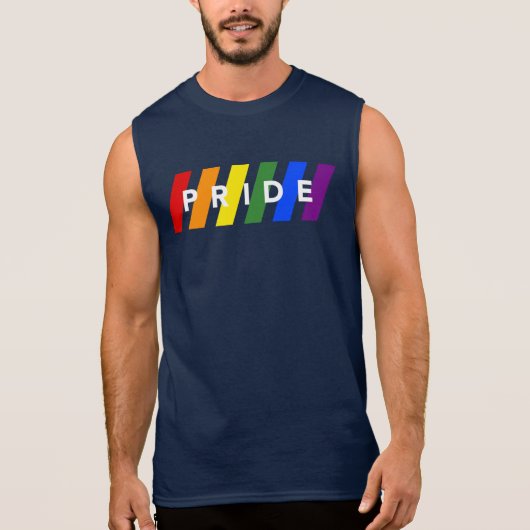 PRIDE Rainbow Stripes on Navy Sleeveless Shirt (Front)