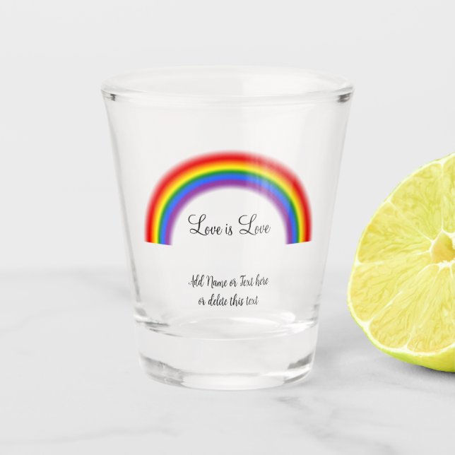 Pride Rainbow with custom text Love is Love LGBTQ Shot Glass (Front)