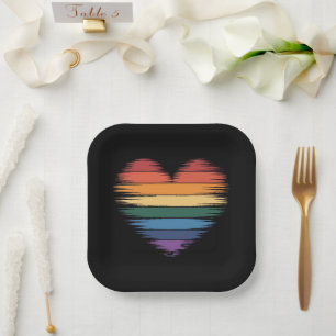 Pride Rainbows Heart Print LGBT Gay Pride Paper Plates