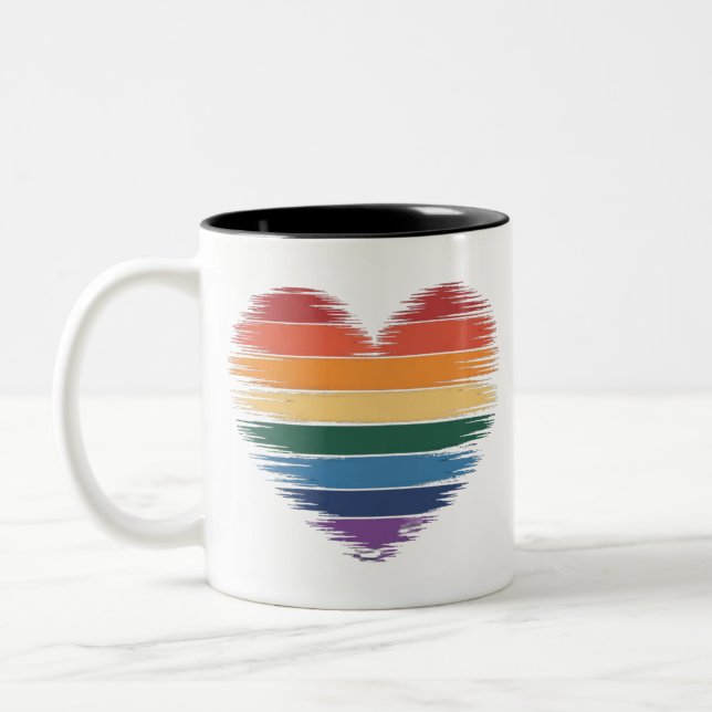 Pride Rainbows Heart Print LGBT Gay Pride  Two-Tone Coffee Mug (Left)