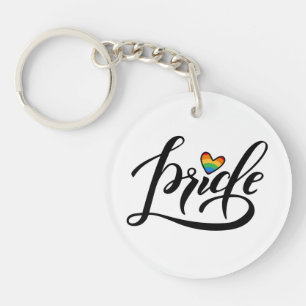 Pride Script Heart Keychain