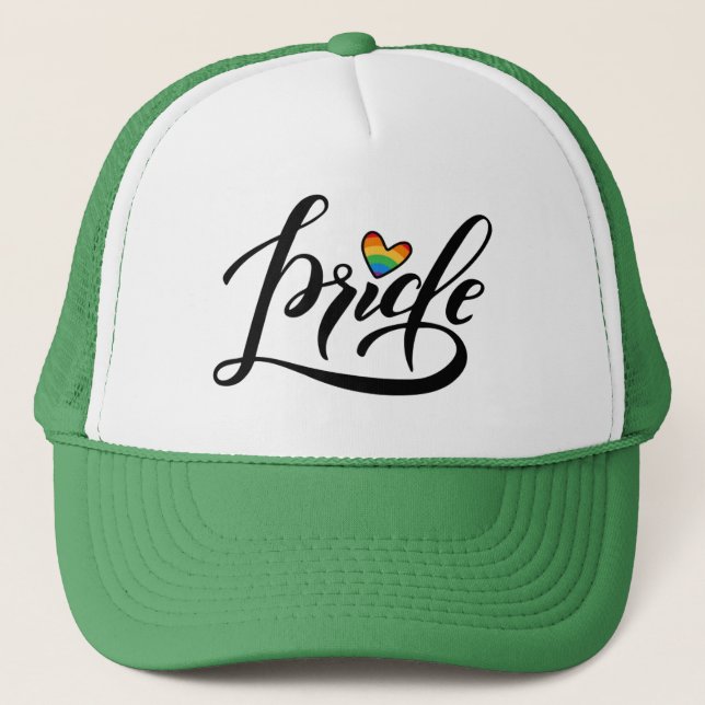 Pride Script Heart Trucker Hat (Front)