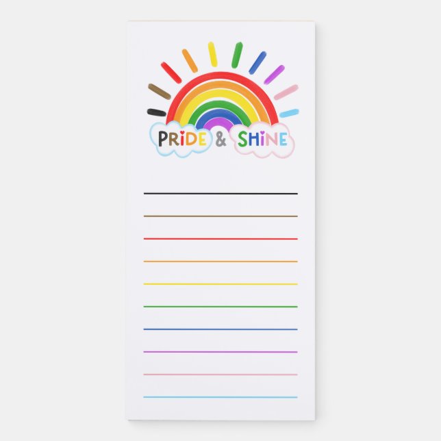 Pride & Shine LGBTQ+ Rainbow Sunrise Happy Magnetic Notepad (Front)