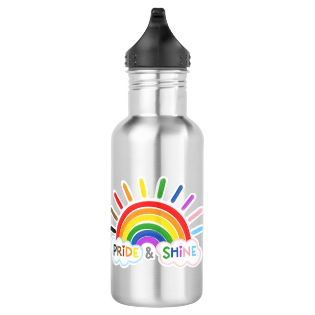 Pride & Shine LGBTQ+ Rainbow Sunrise Happy Stainless Steel Water Bottle (Right)