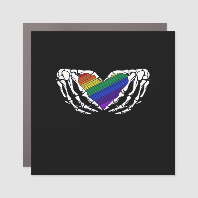 Pride Skeleton Hands Holding Heart Inclusive Car Magnet (Front)