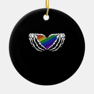 Pride Skeleton Hands Holding Heart Inclusive Ceramic Ornament