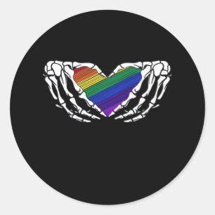 Pride Skeleton Hands Holding Heart Inclusive Classic Round Sticker
