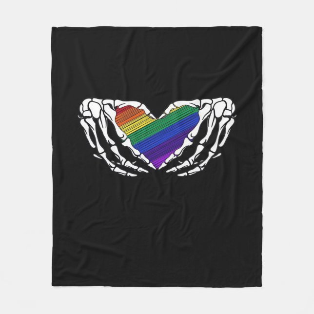 Pride Skeleton Hands Holding Heart Inclusive Fleece Blanket (Front)