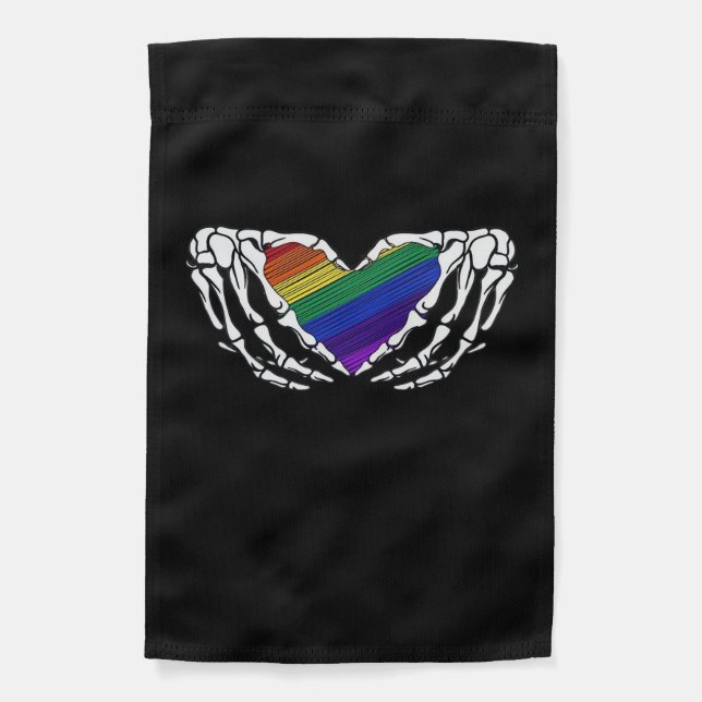 Pride Skeleton Hands Holding Heart Inclusive Garden Flag (Front)