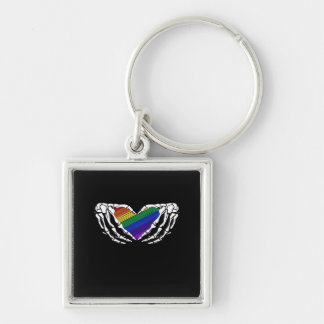 Pride Skeleton Hands Holding Heart Inclusive Keychain