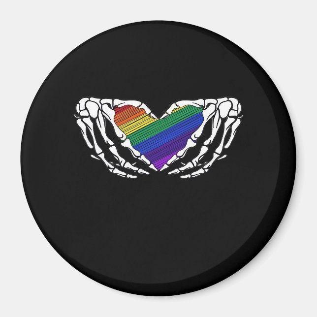 Pride Skeleton Hands Holding Heart Inclusive Magnet (Front)