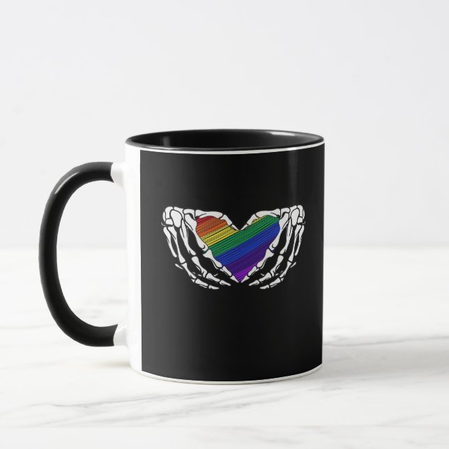 Pride Skeleton Hands Holding Heart Inclusive Mug (Left)