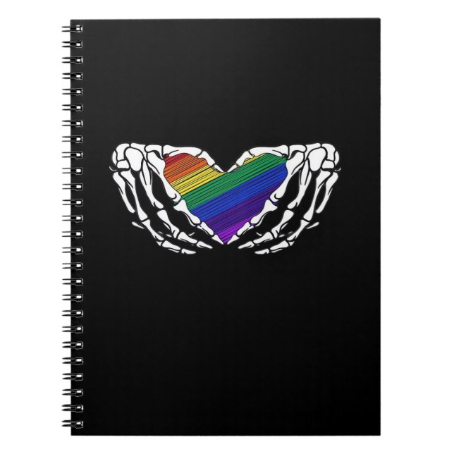 Pride Skeleton Hands Holding Heart Inclusive Notebook (Front)