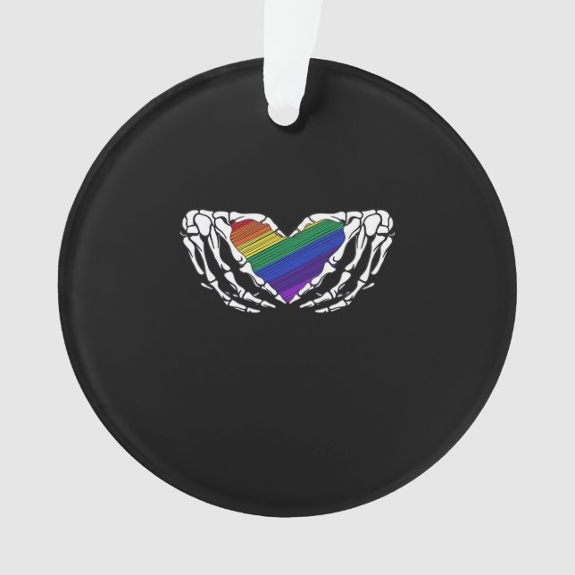 Pride Skeleton Hands Holding Heart Inclusive Ornament (Front)