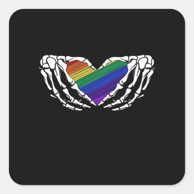 Pride Skeleton Hands Holding Heart Inclusive Square Sticker (Front)