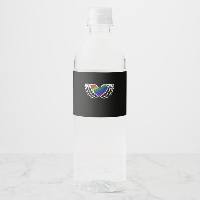 Pride Skeleton Hands Holding Heart Inclusive Water Bottle Label (Front)