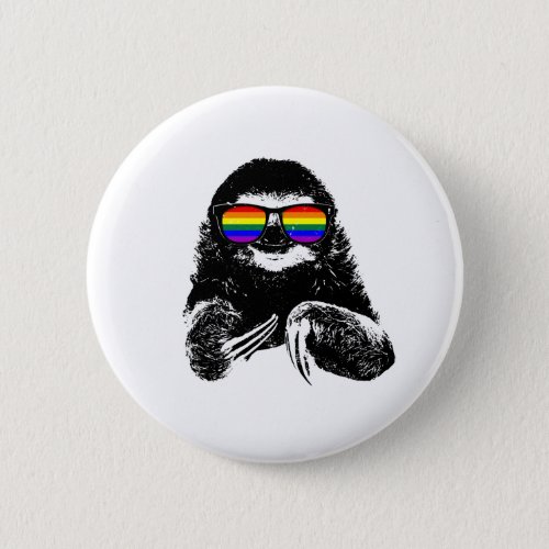 Pride Sloth LGBTQ Flag Sunglasses Button