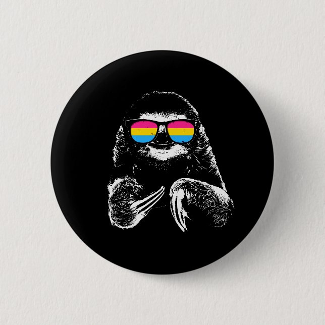 Pride Sloth Pansexual Flag Sunglasses Button (Front)
