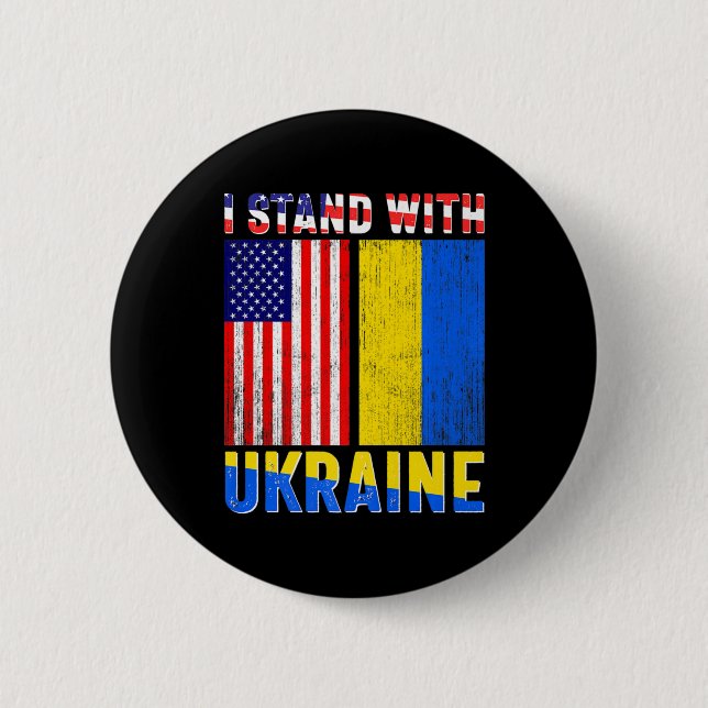 Pride Stand With Ukraine Vintage Ukrainian America Button (Front)
