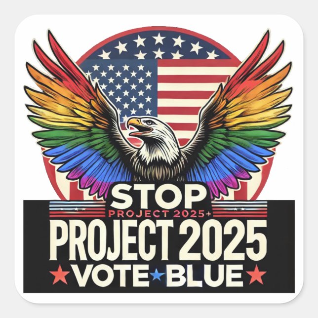 Pride - Stop Project 2025 - Vote Blue Square Sticker (Front)