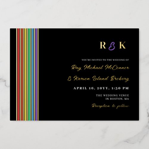 Pride Stripes Monogram Informal LGBT Wedding Foil Invitation