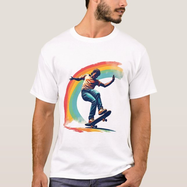 Pride T-Shirt - Rainbow Skateboarder (Front)