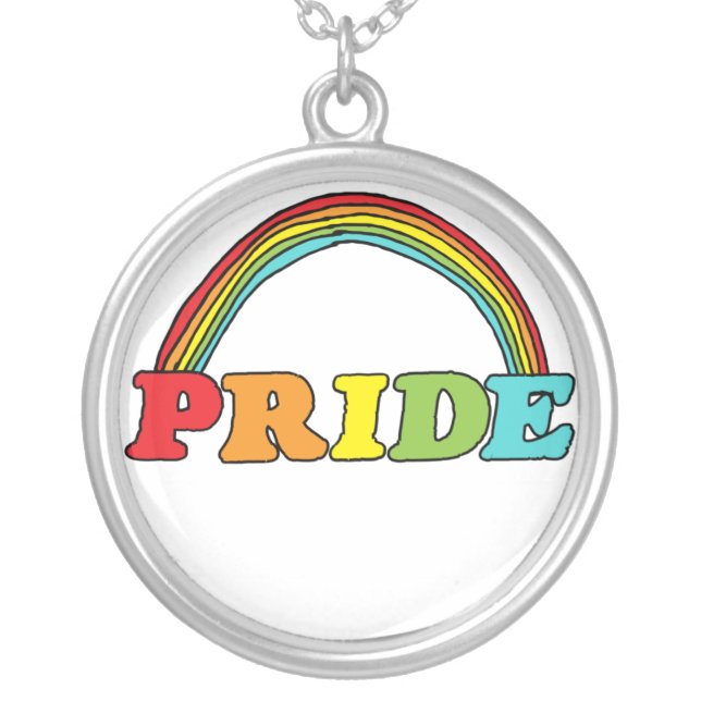 Pride Text and Rainbow  Silver Plated Necklace (Front)